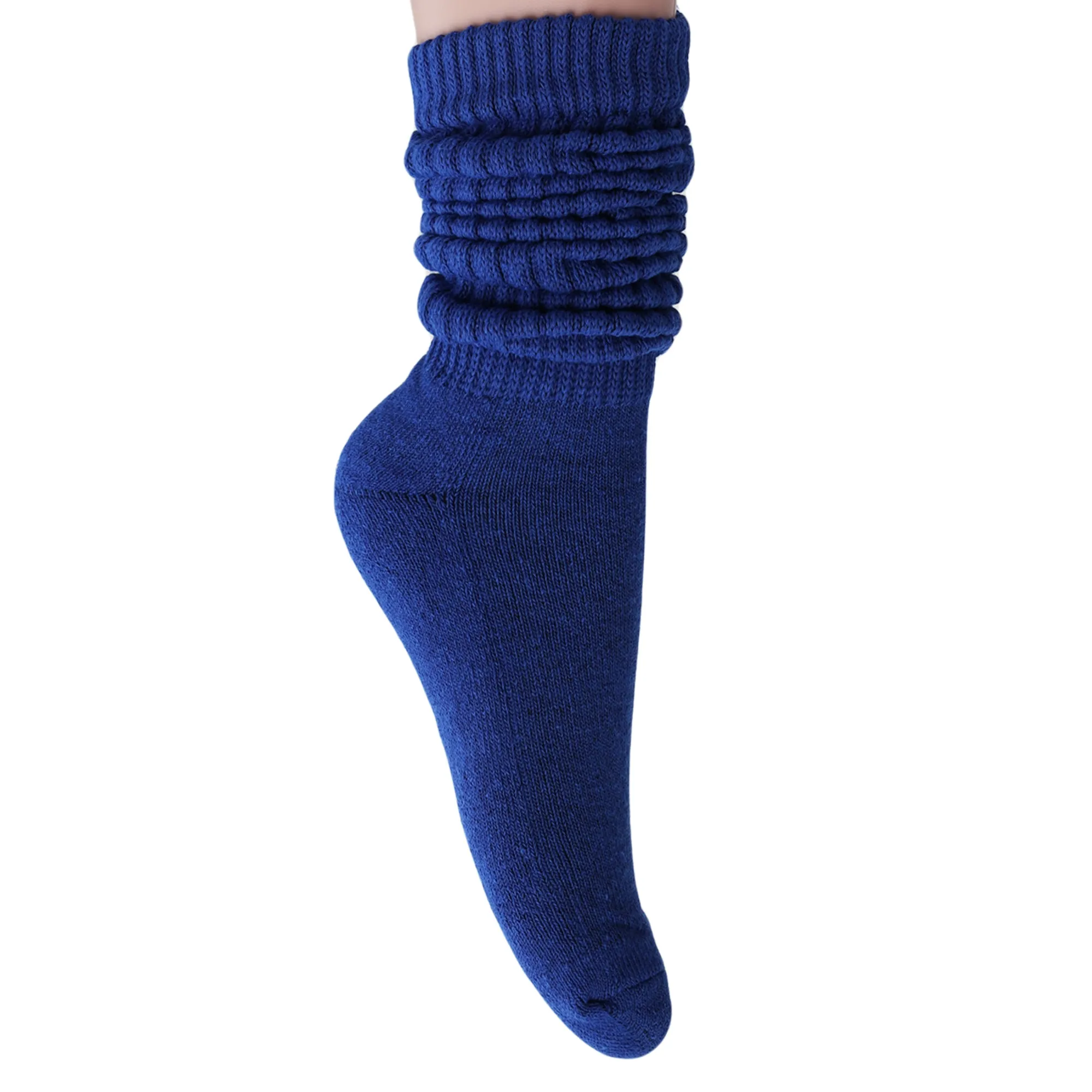 Royal Blue Slouch Socks for Women Cotton Knee High Shoe Size 5 to 10