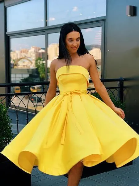 Short Strapless Pink Yellow Prom Dresses Formal Homecoming Dresses  PD389