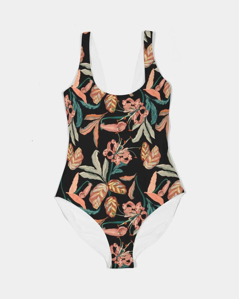 SMF Paradise Floral Black Feminine One-Piece Swimsuit