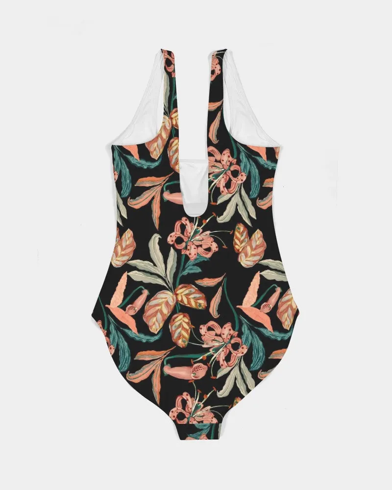 SMF Paradise Floral Black Feminine One-Piece Swimsuit