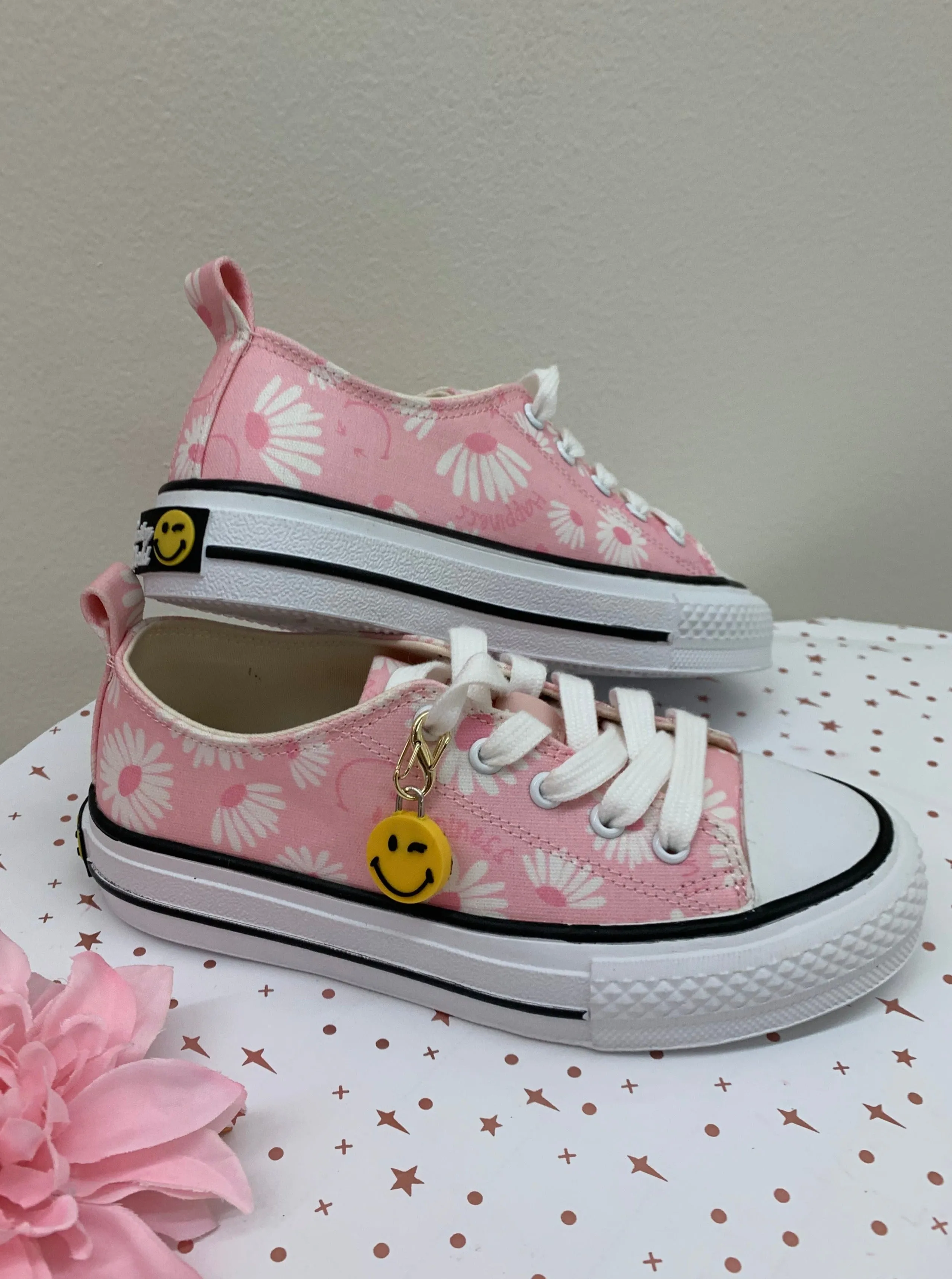 SmileyWorld  Flower Power Pink Canvas Sneakers