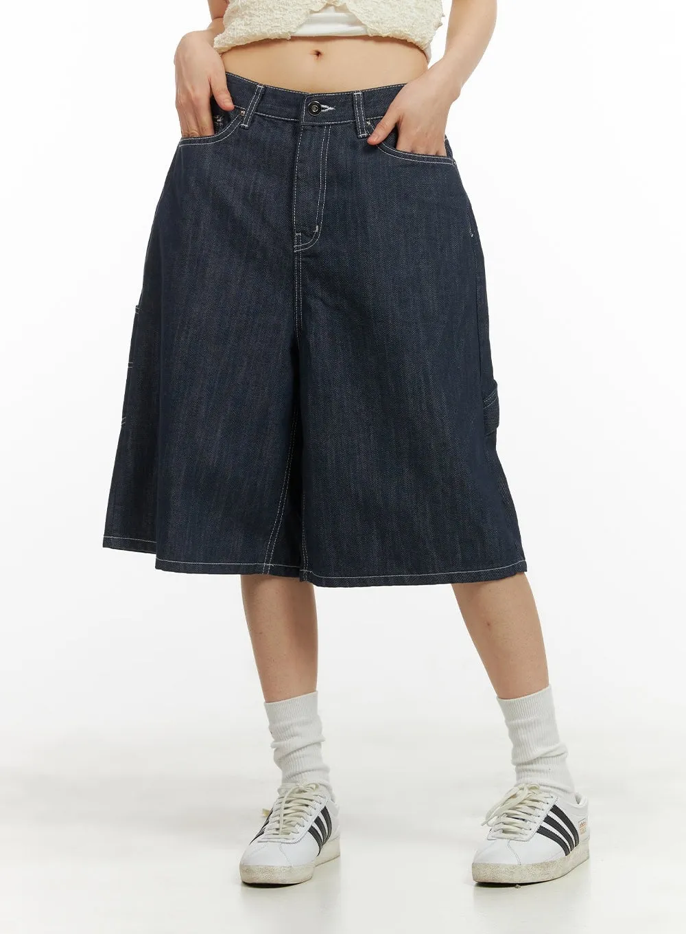 Solid Wide-Leg Bermuda Jorts CY414