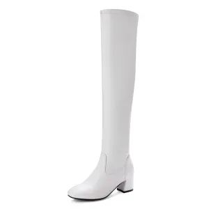 Square toe  block heels thigh high boots