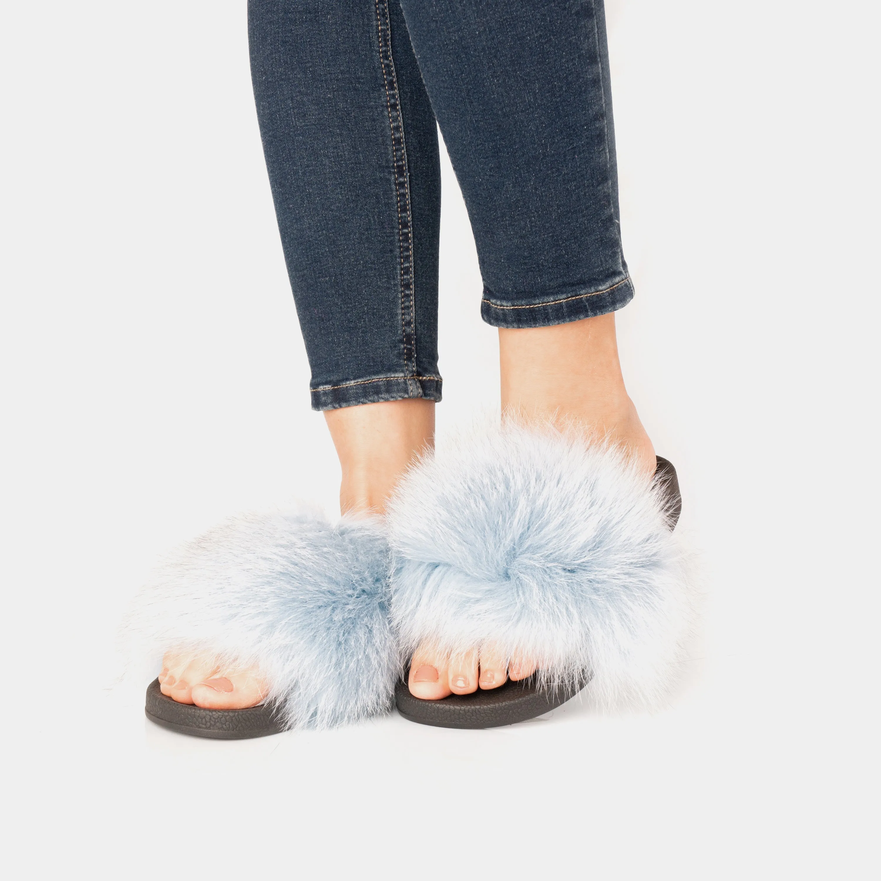 St. Moritz - Slipper With Light Blue Fox Fur