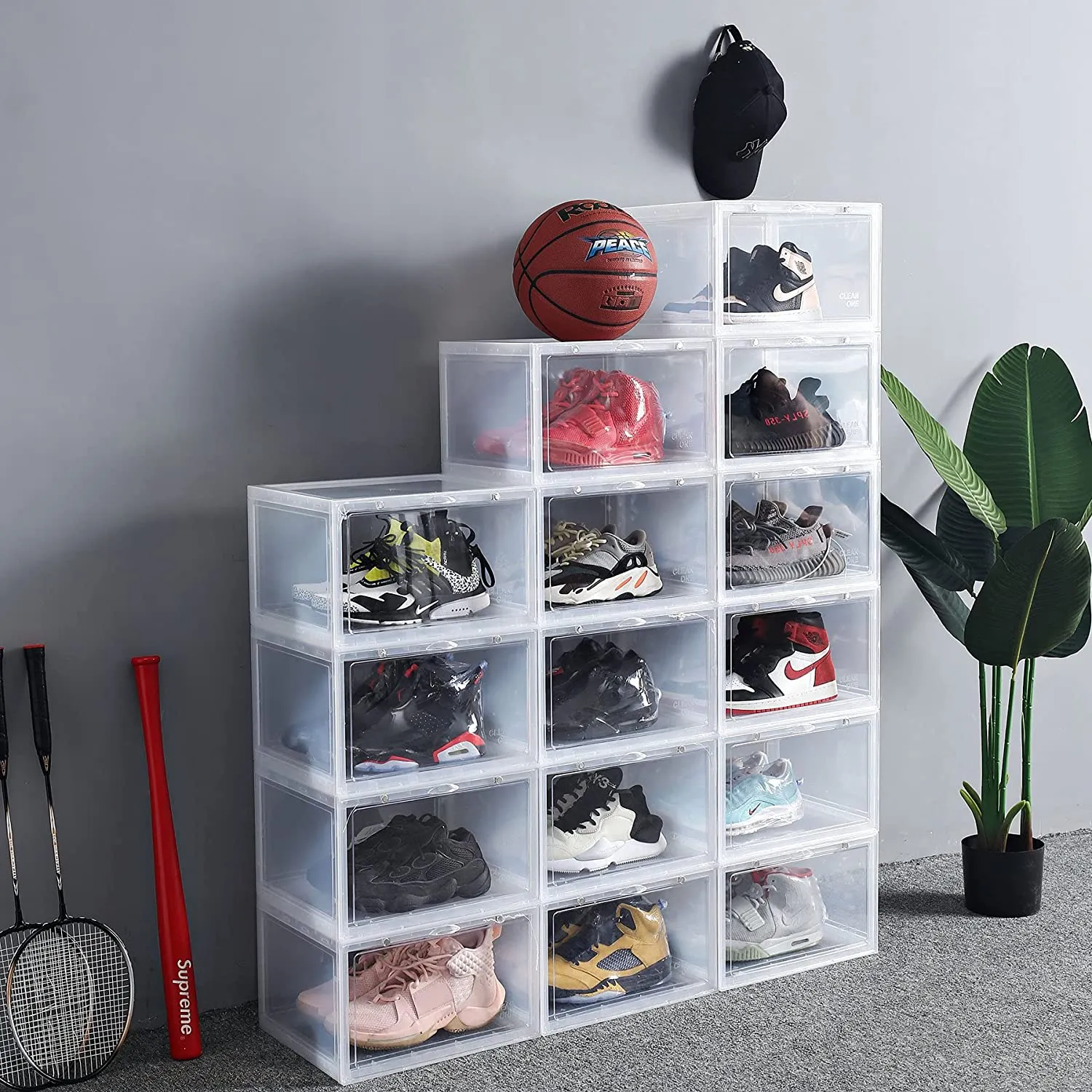 Stackable Clear Sneaker Shoe Box Organizer with Lids 5pack