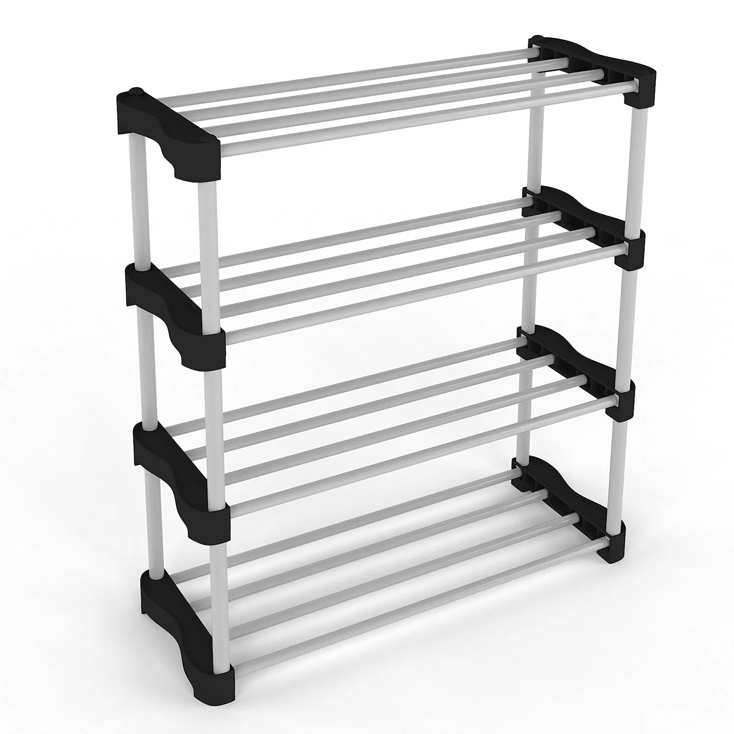 STRONGER STORE Asian Metal And Plastic Multipurpose portable shoe rack for home storage (Iran and plastic rack) used for book cloth toys etc (4 shelf BLACK)