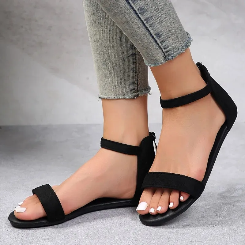 Stylish Women's Sandals Summer Women's Flats Back Zipper Cover Heels Casual Women's Sandalias De Mujer Shoes for Women