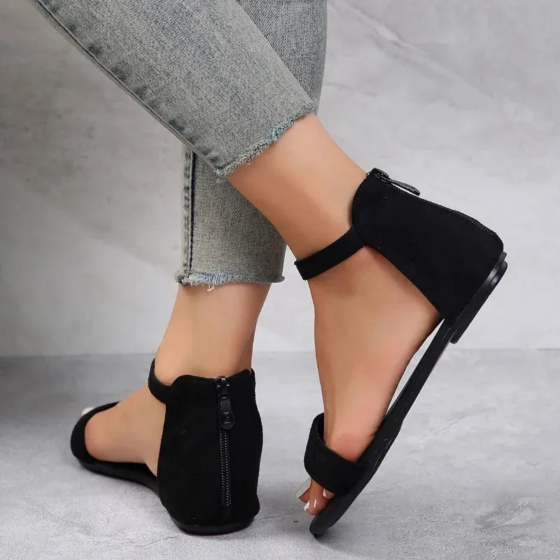 Stylish Women's Sandals Summer Women's Flats Back Zipper Cover Heels Casual Women's Sandalias De Mujer Shoes for Women