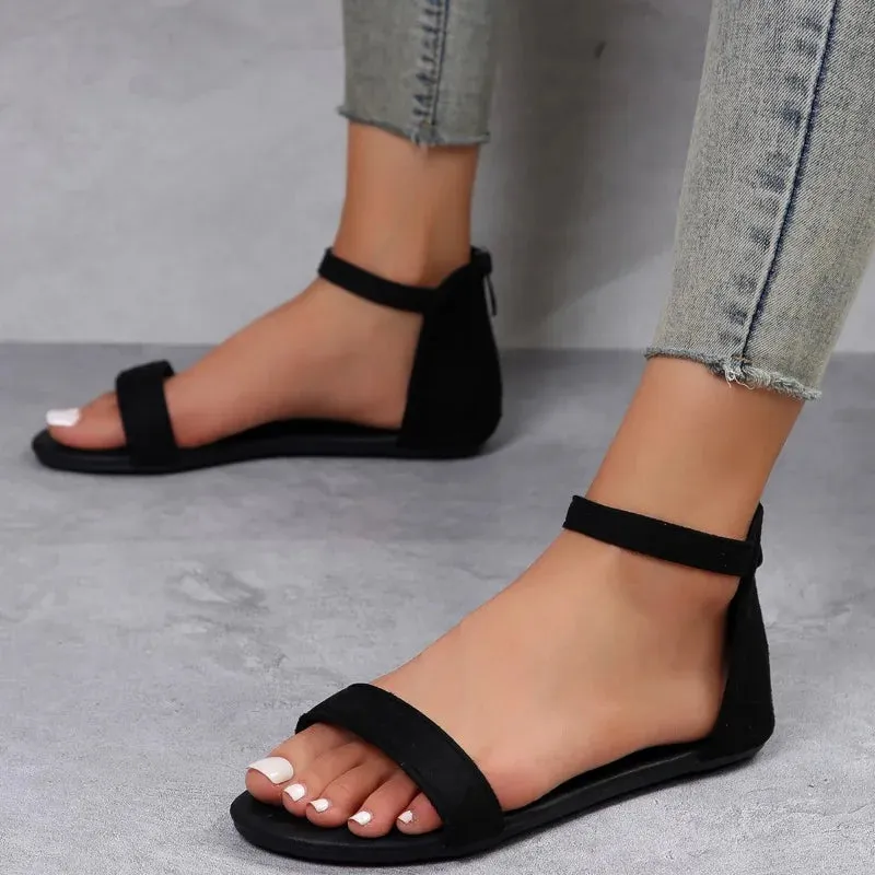 Stylish Women's Sandals Summer Women's Flats Back Zipper Cover Heels Casual Women's Sandalias De Mujer Shoes for Women