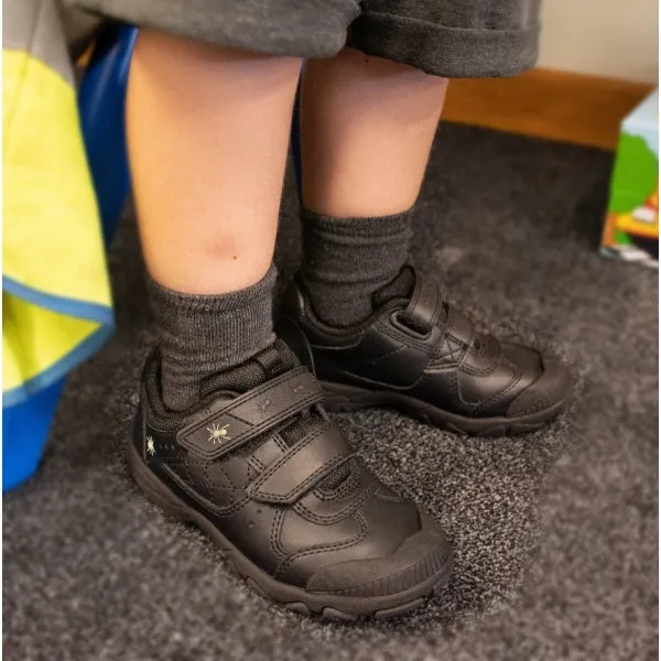 TARANTULA Boys Leather Touch Fasten School Shoes Black