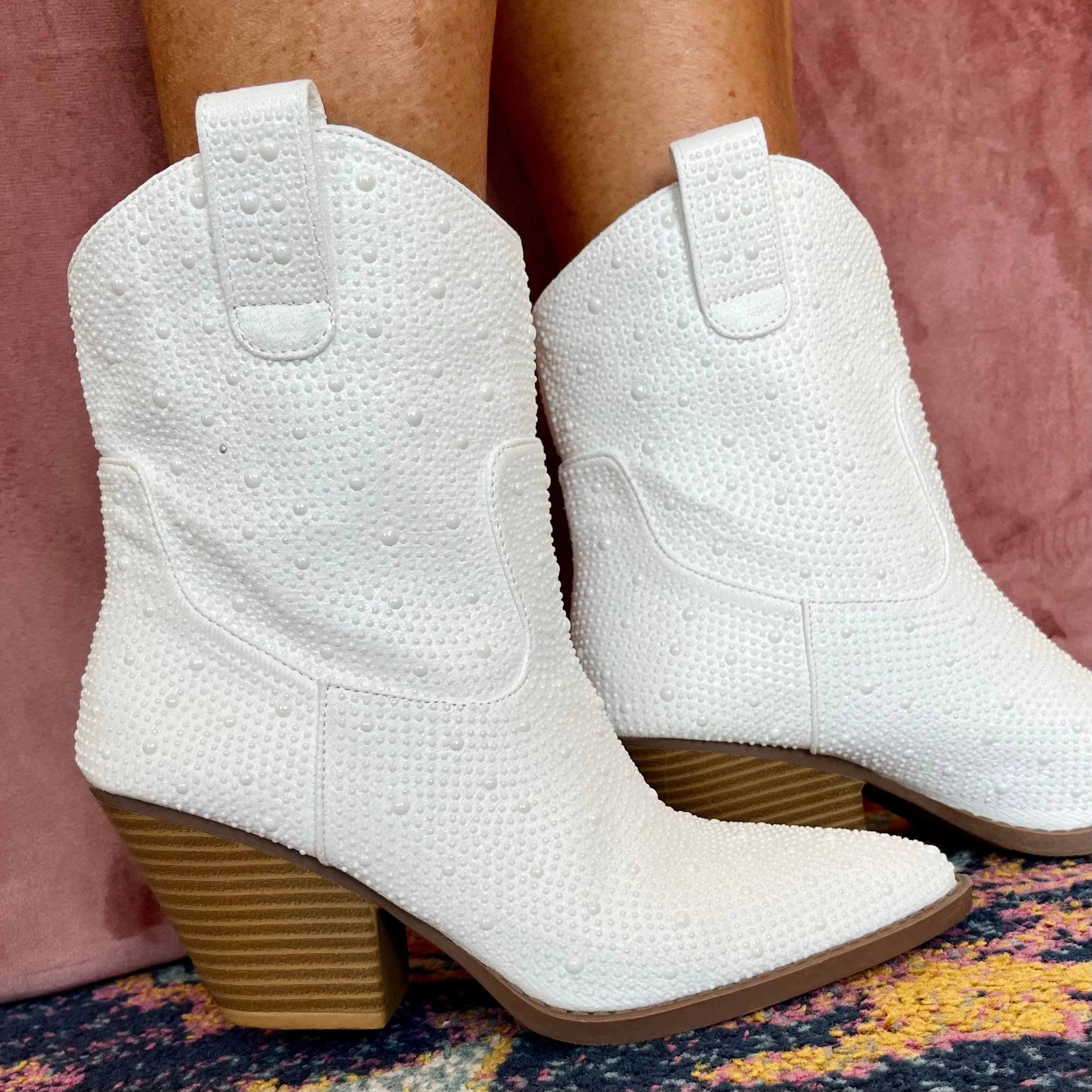 The Nashville Pearl Bedazzled Cowboy Ankle Booties