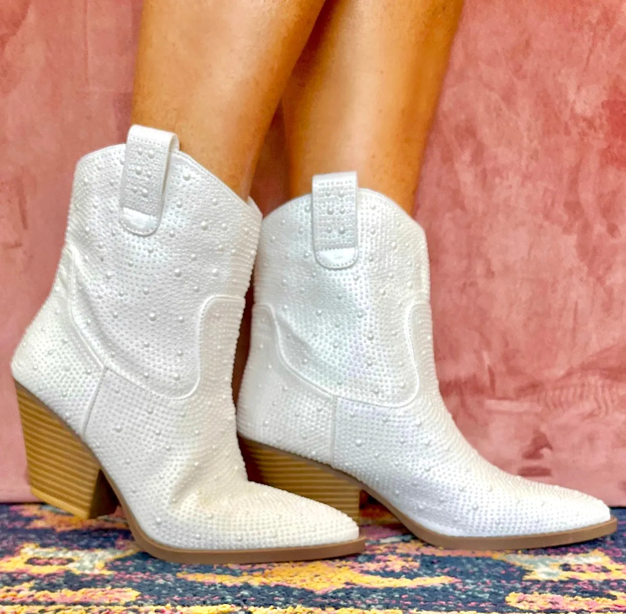 The Nashville Pearl Bedazzled Cowboy Ankle Booties