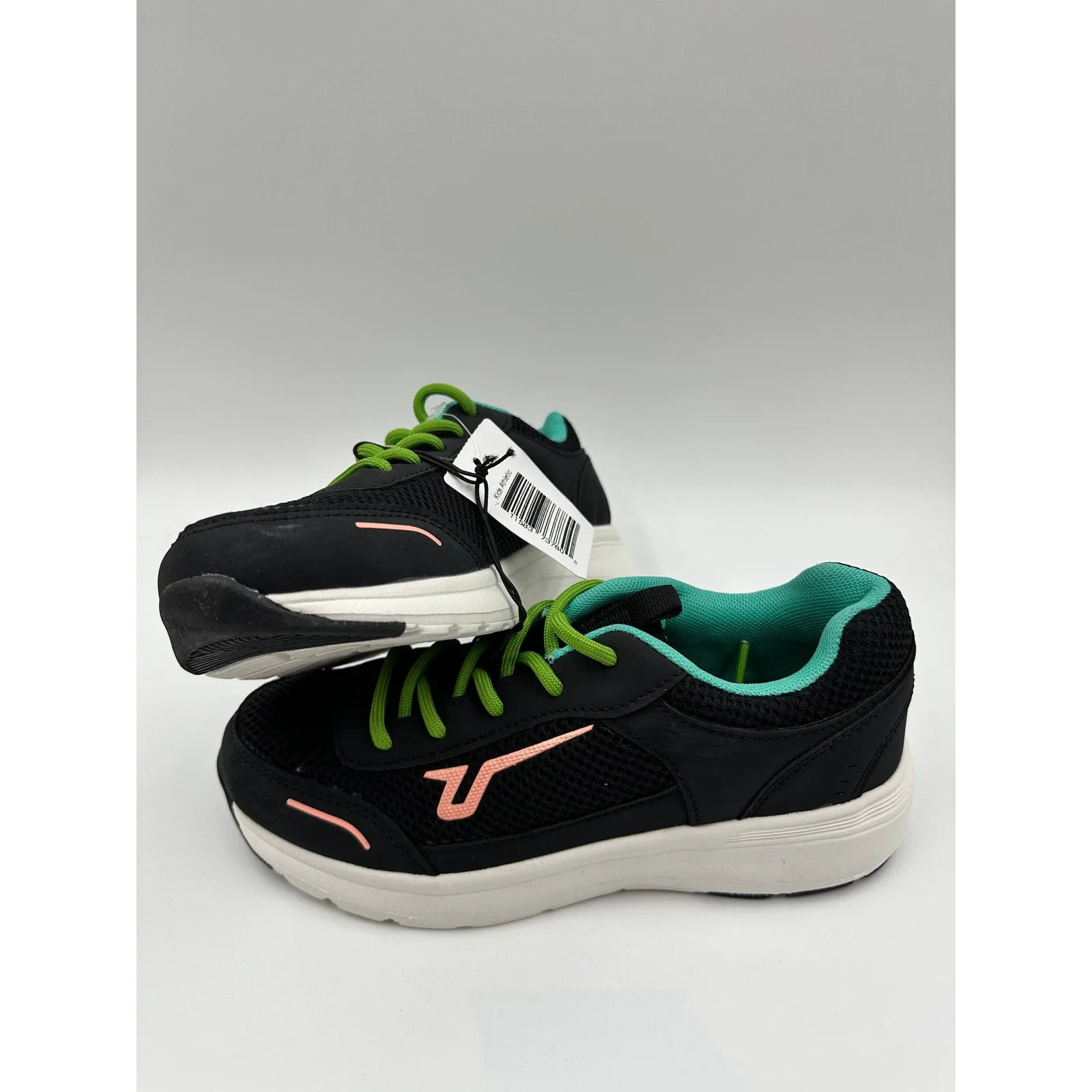 Toddler/Small Kid Size 8, Black Sneakers with Green Laces and White Sole