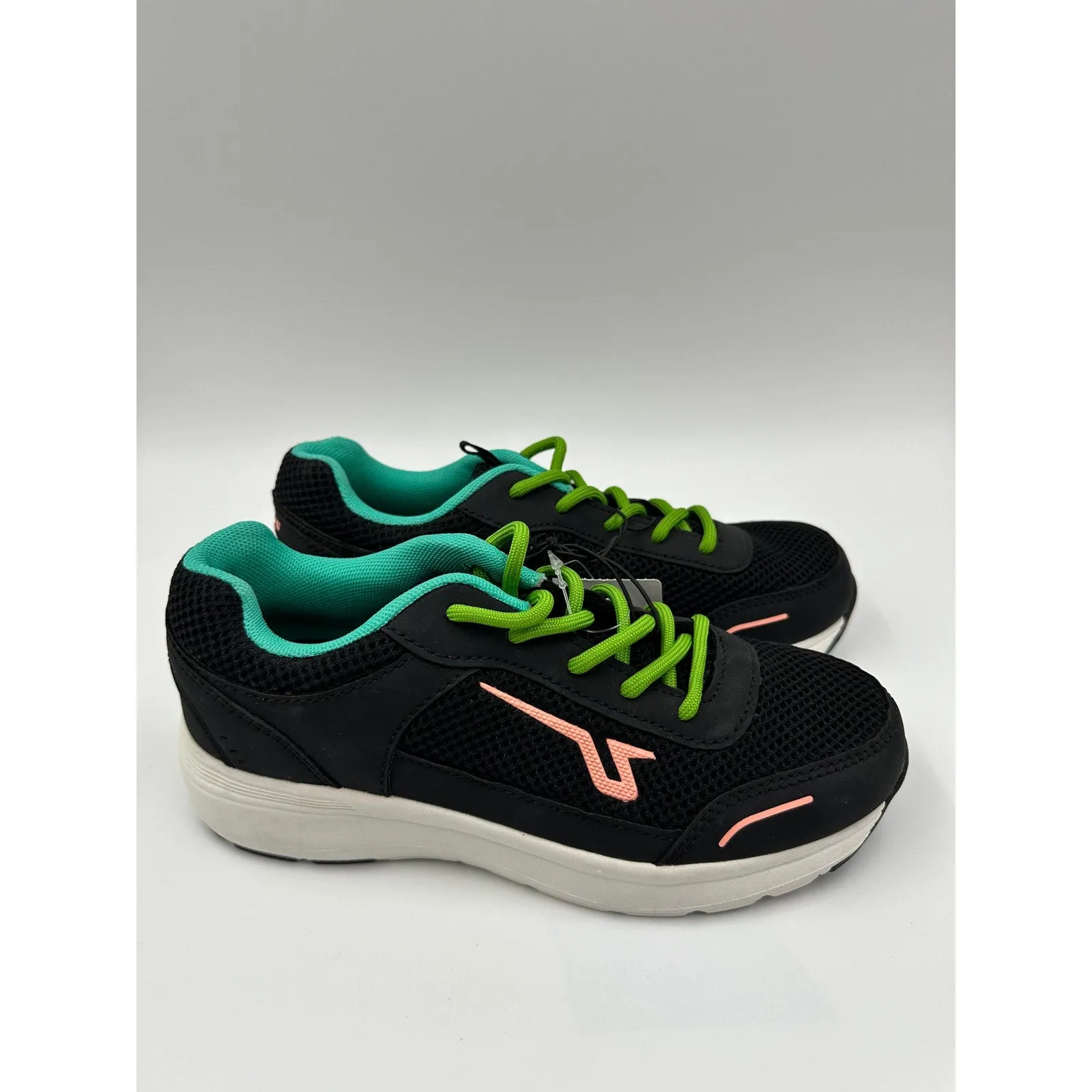 Toddler/Small Kid Size 8, Black Sneakers with Green Laces and White Sole