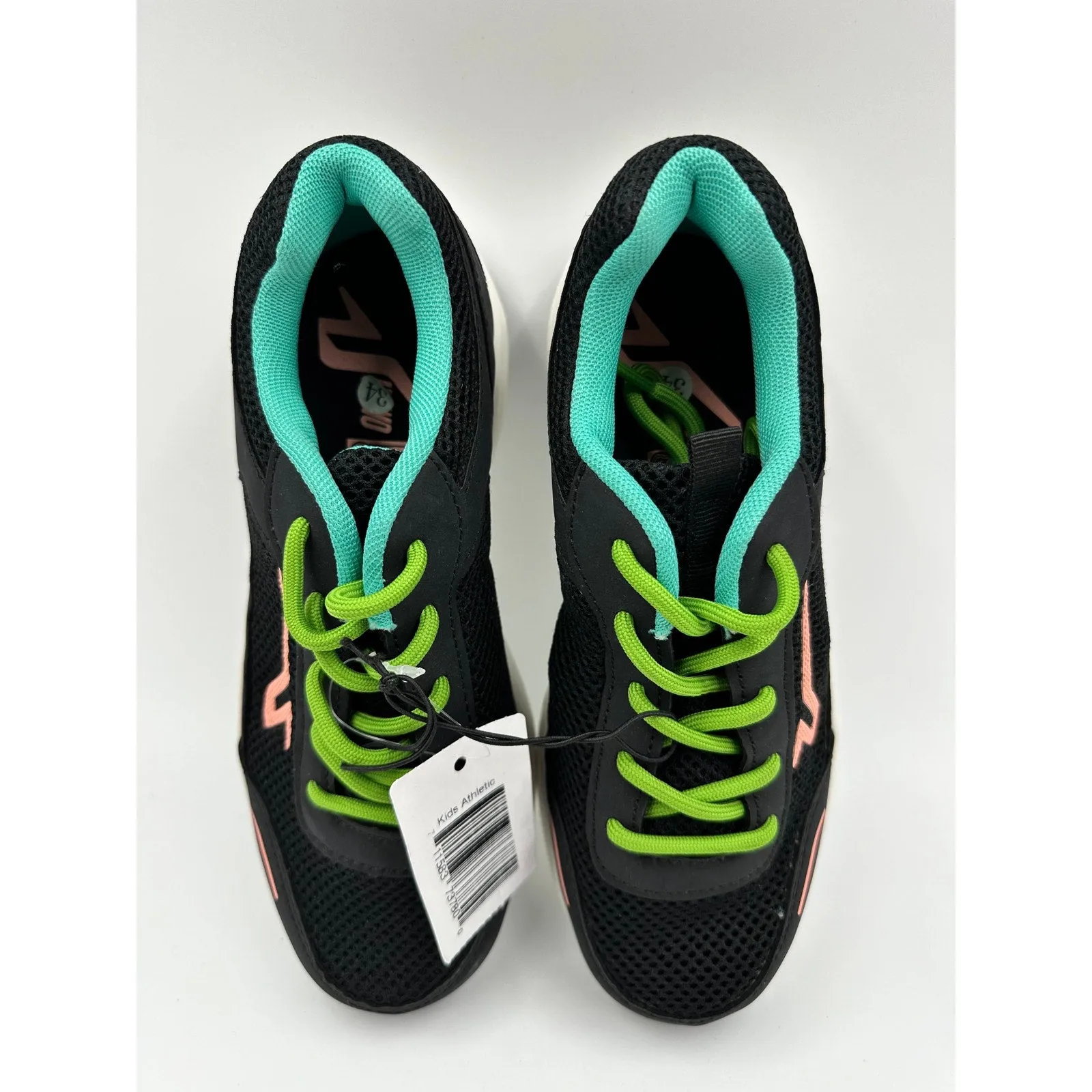 Toddler/Small Kid Size 8, Black Sneakers with Green Laces and White Sole