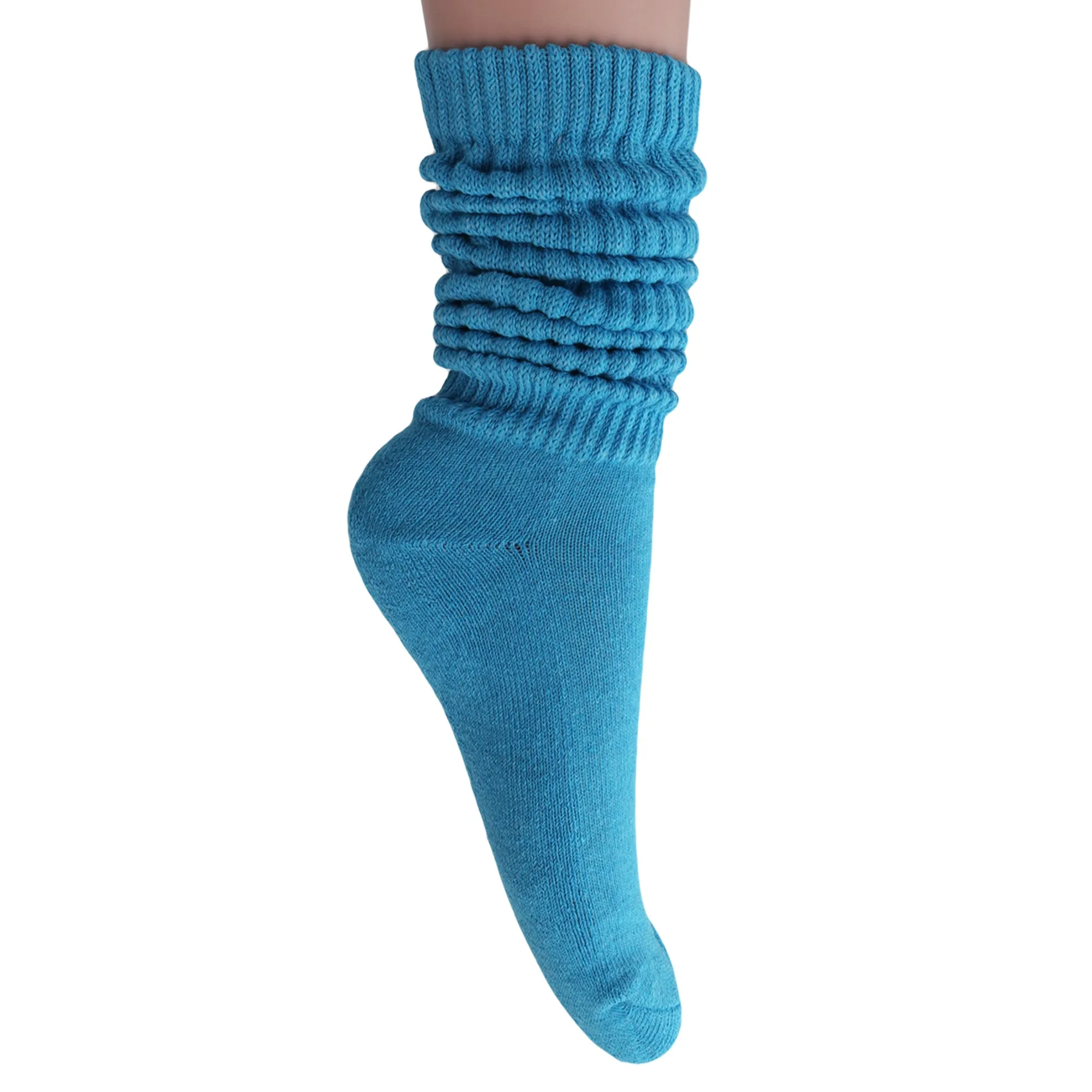 Turquoise Blue Slouch Socks for Women Cotton Knee High Shoe Size 5 to 10