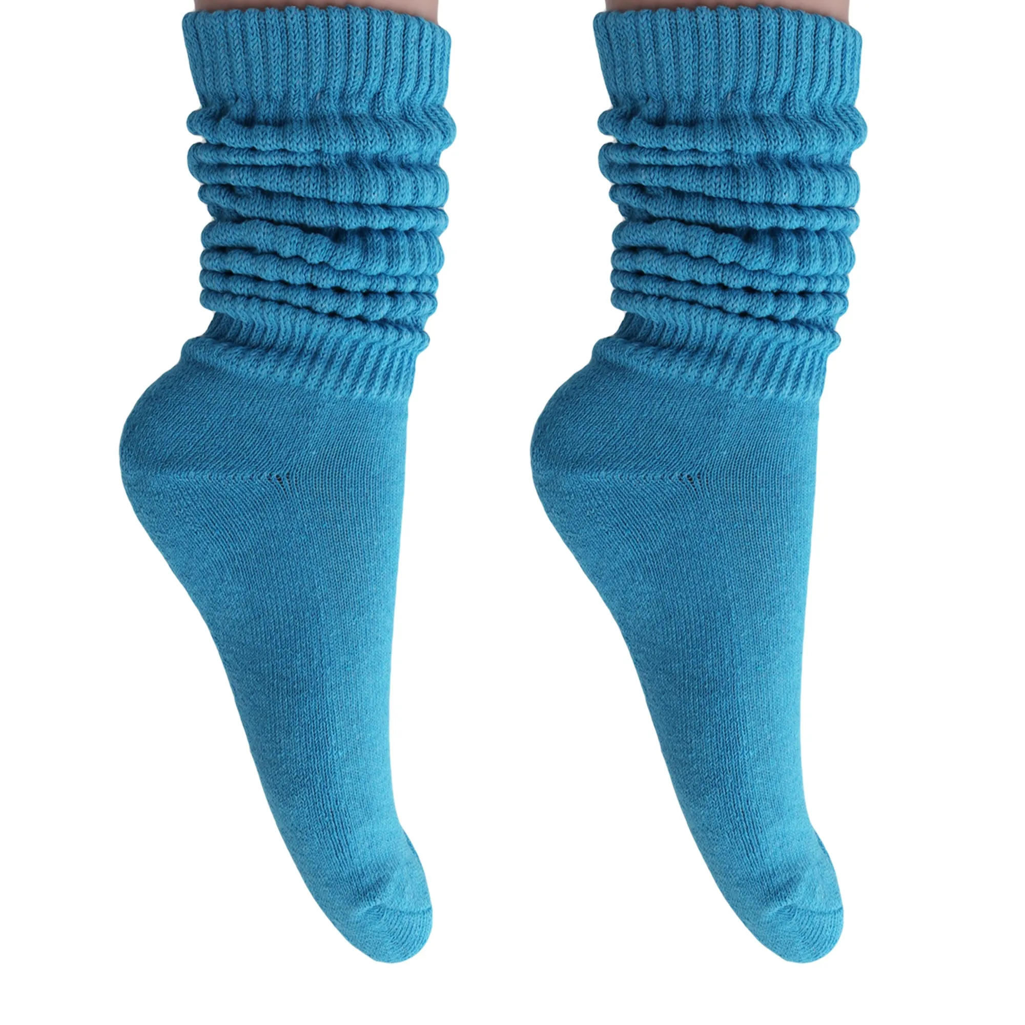 Turquoise Blue Slouch Socks for Women Cotton Knee High Shoe Size 5 to 10