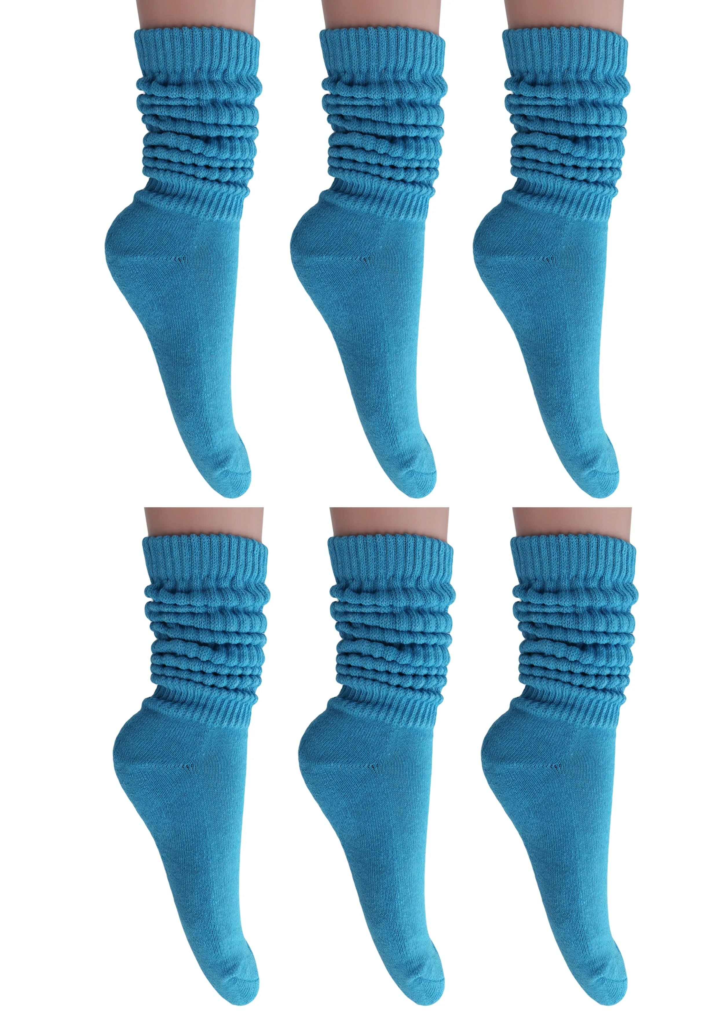 Turquoise Blue Slouch Socks for Women Cotton Knee High Shoe Size 5 to 10