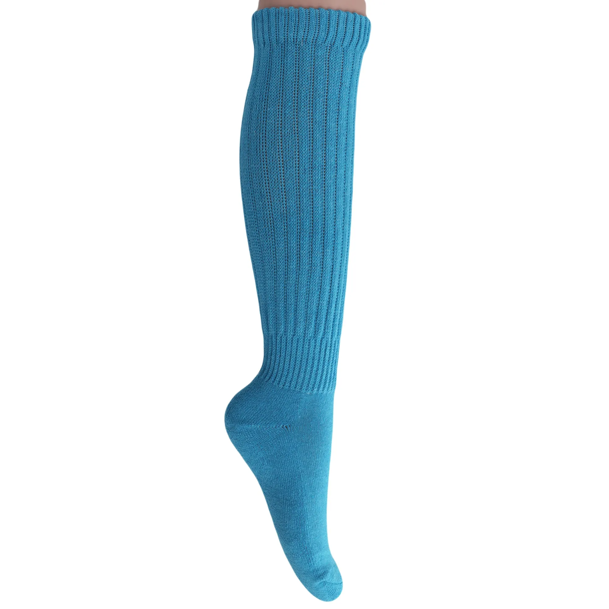 Turquoise Blue Slouch Socks for Women Cotton Knee High Shoe Size 5 to 10