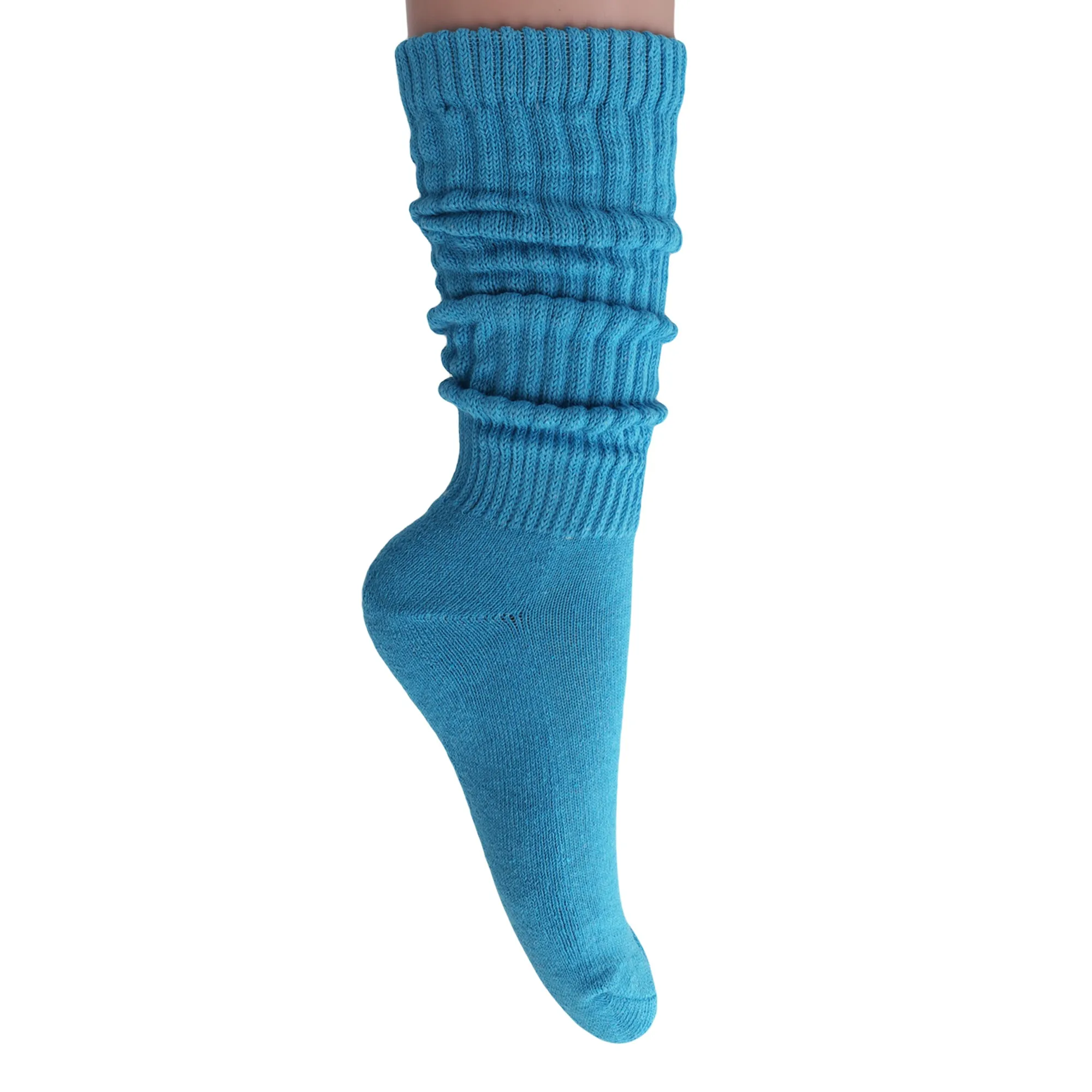 Turquoise Blue Slouch Socks for Women Cotton Knee High Shoe Size 5 to 10