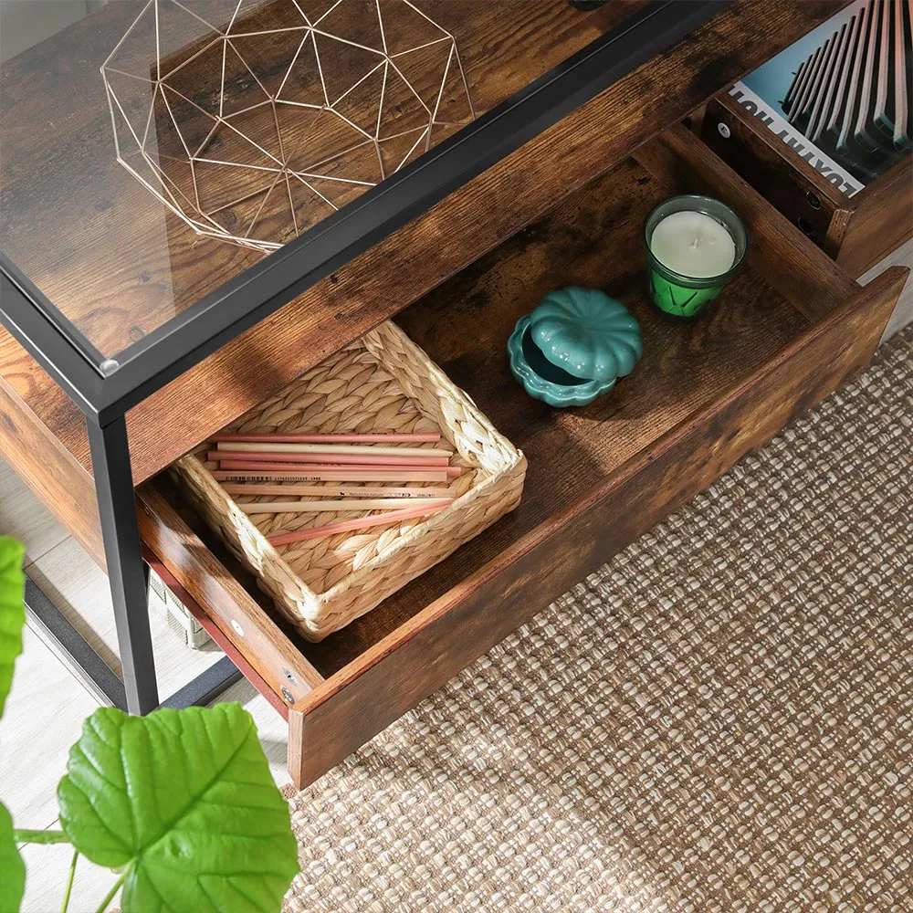 TV Cabinet with Glass Top and Drawer