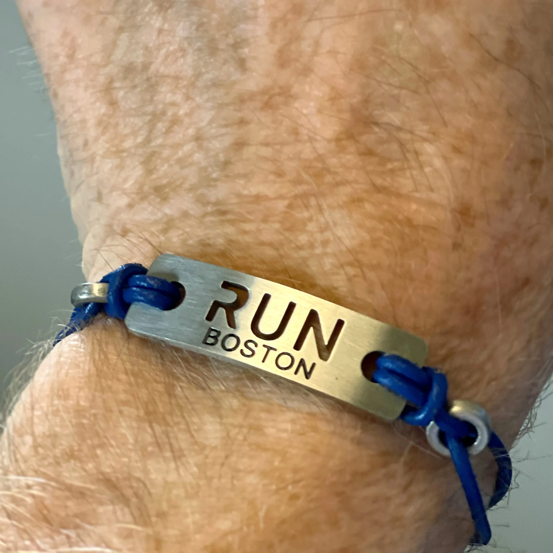 Unicorn Inspired, RUN Boston & RUN Inspired Running Bracelet - Blue Leather