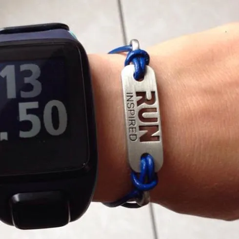 Unicorn Inspired, RUN Boston & RUN Inspired Running Bracelet - Blue Leather