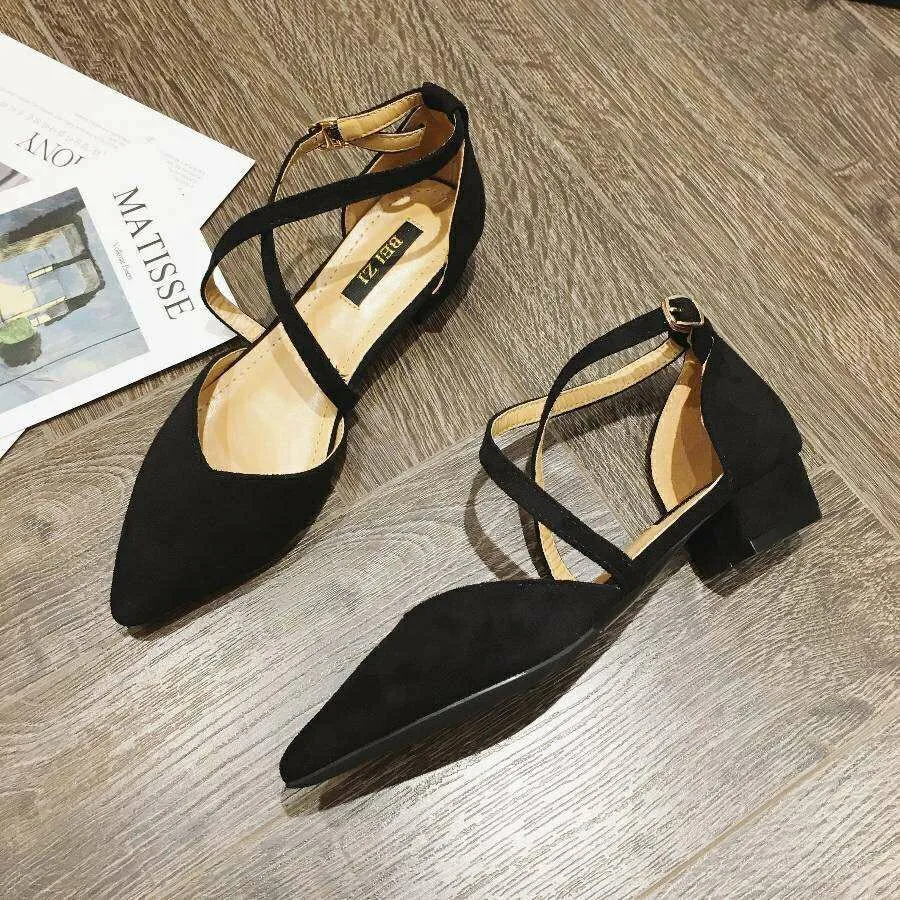 Versatile Suede Cross Tie High Heel Shoes