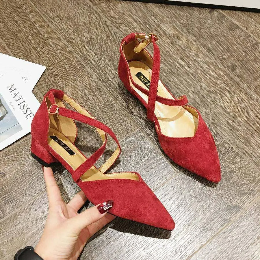 Versatile Suede Cross Tie High Heel Shoes