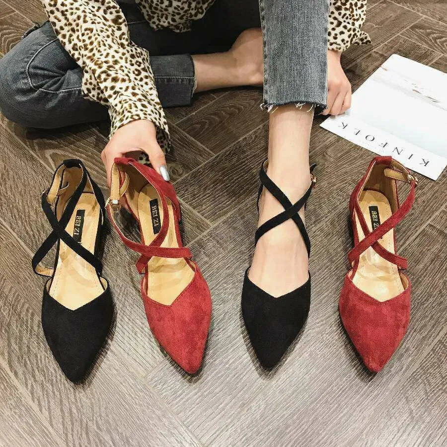 Versatile Suede Cross Tie High Heel Shoes