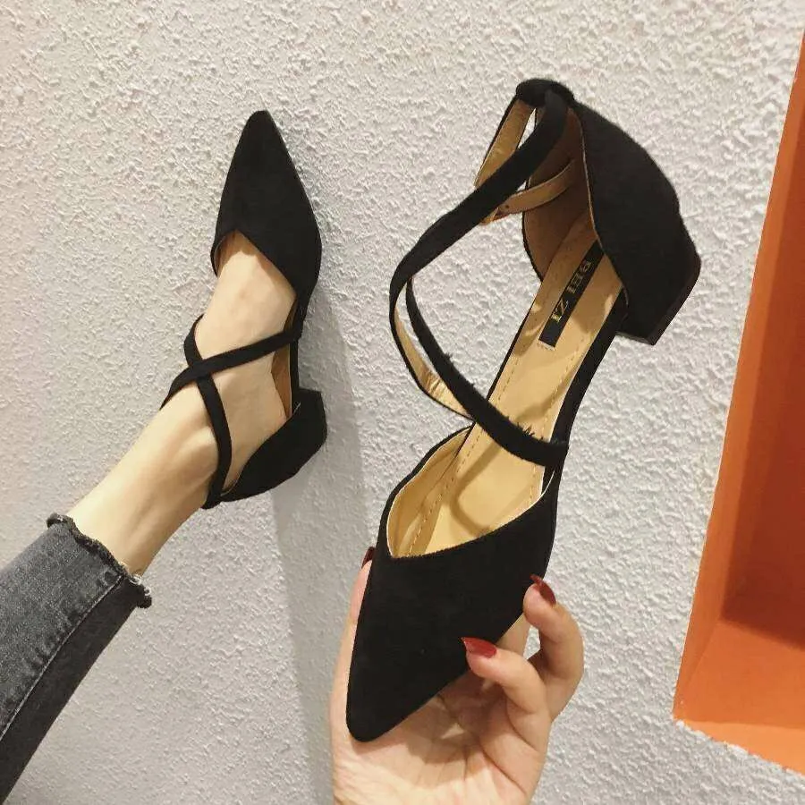 Versatile Suede Cross Tie High Heel Shoes