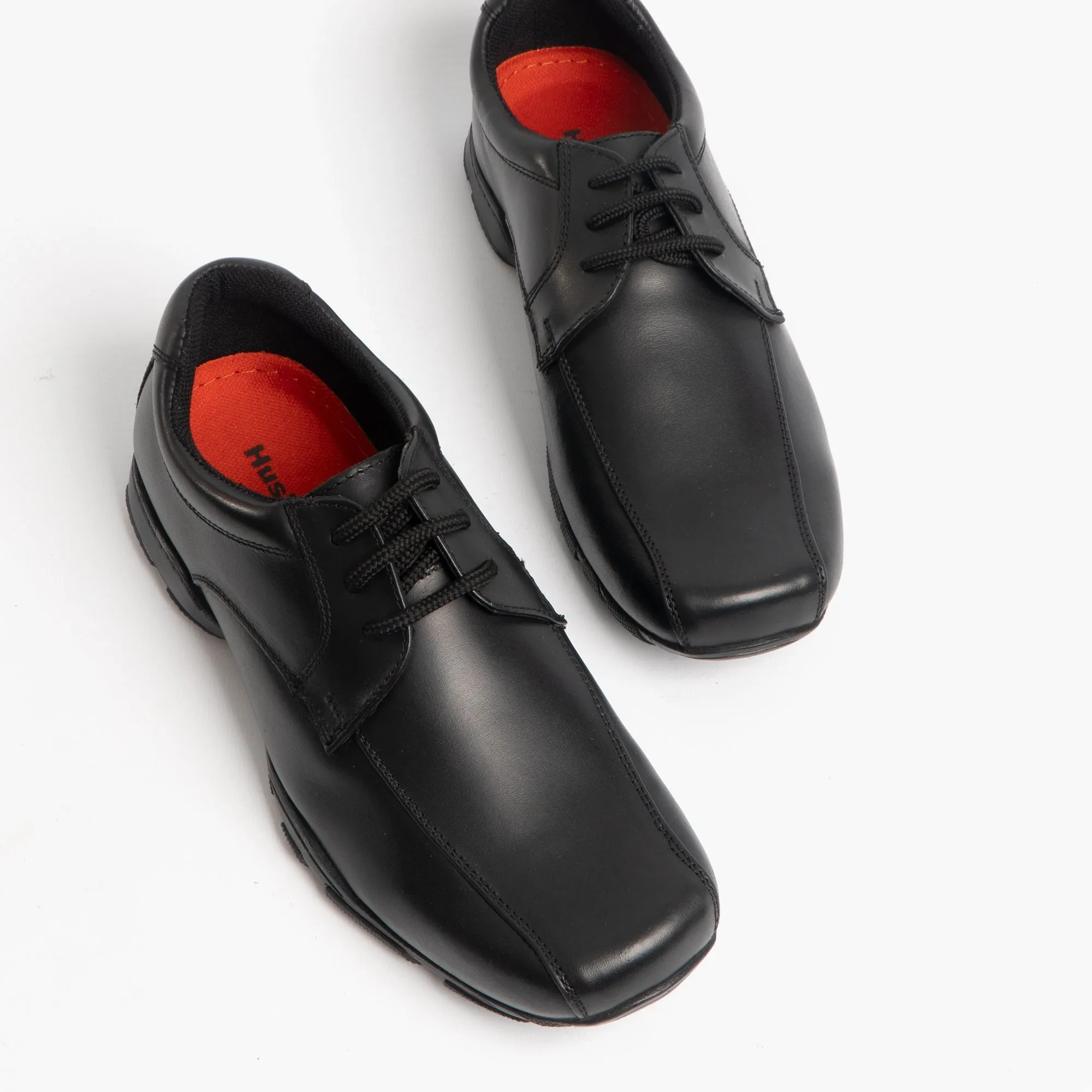 VINCENTE Boys Leather Square Toe Shoes Black