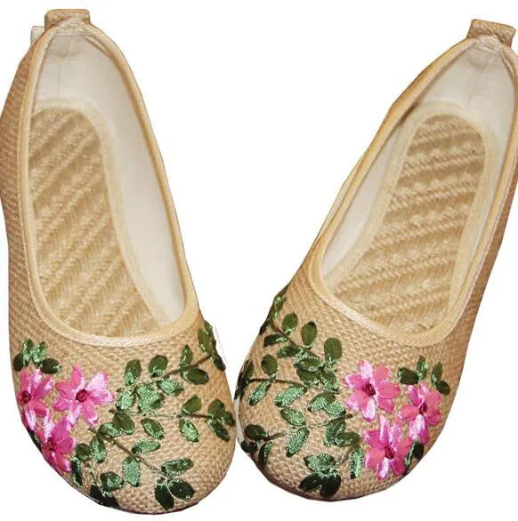 Vintage Embroidered Women Flats Flower Slip On Cotton Fabric Linen Comfortable Old Peking Ballerina Flat Shoes Sapato Feminino