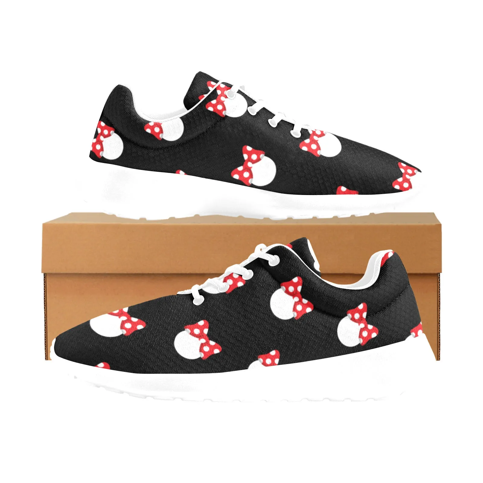 White Polka Dot Red Bow Men's Athletic Shoes