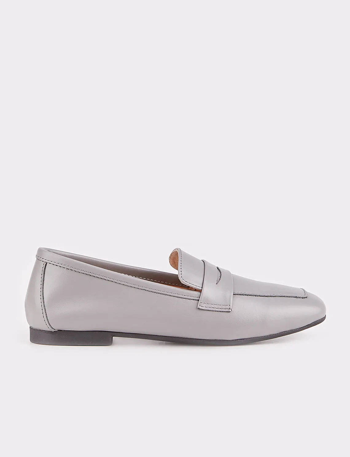 Women Grey Genuine Leather Square Toe Flat Shoes