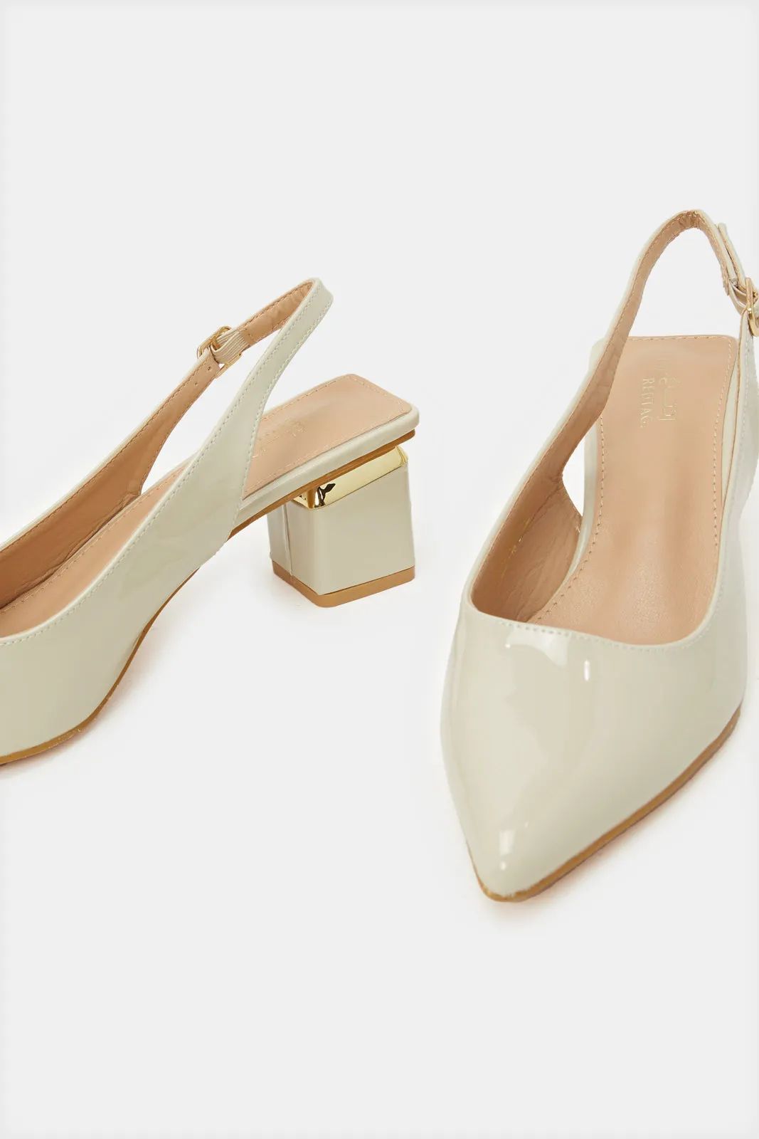 Women Ivory Block Heel Slingback Shoes