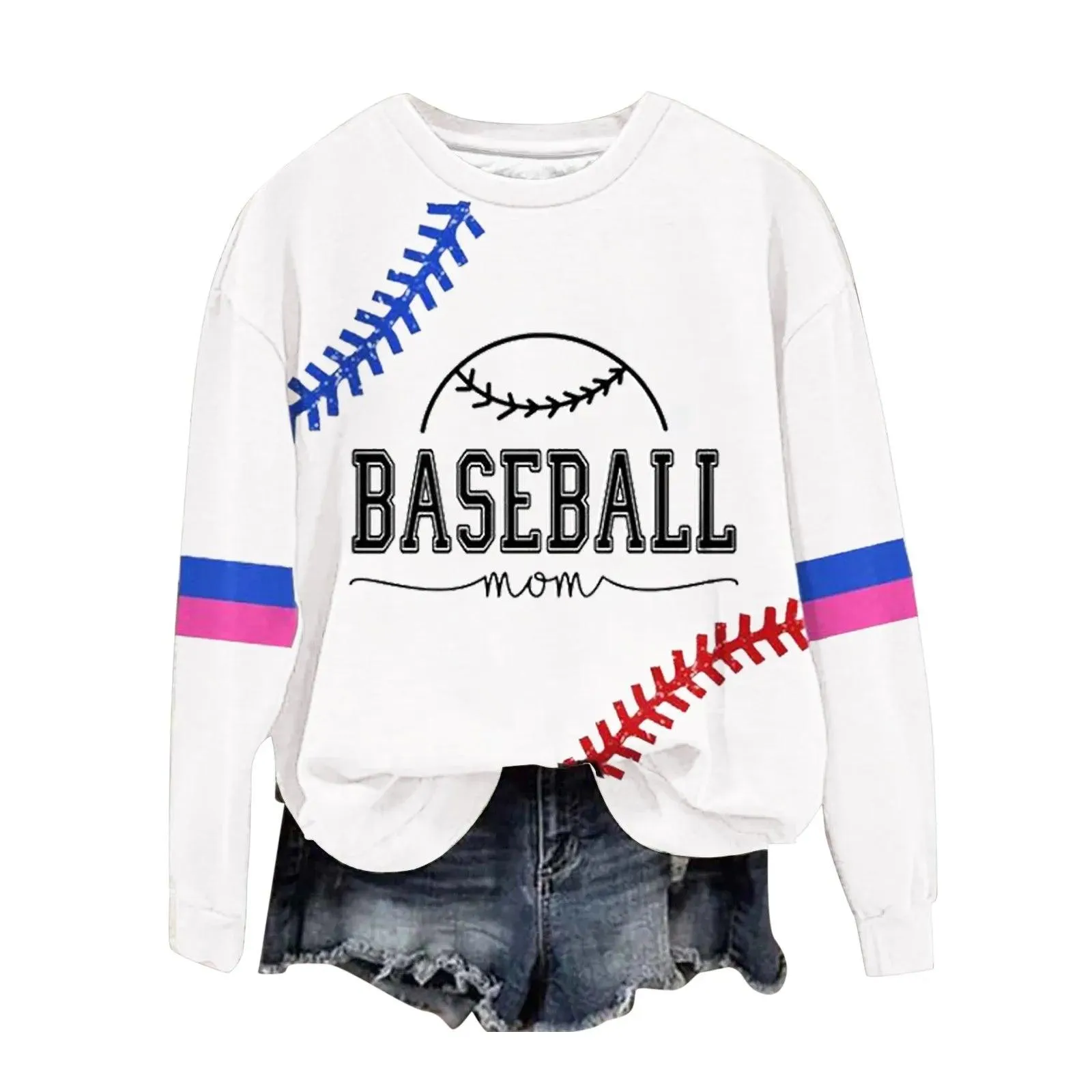 Women's Baseball Printed Crew Neck Multi Color Front Zip Athletic Jacket Ladies Hoodies with Zipper Banded Sweatshirt Women