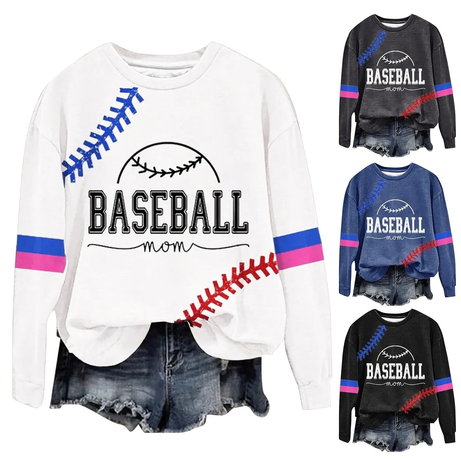 Women's Baseball Printed Crew Neck Multi Color Front Zip Athletic Jacket Ladies Hoodies with Zipper Banded Sweatshirt Women