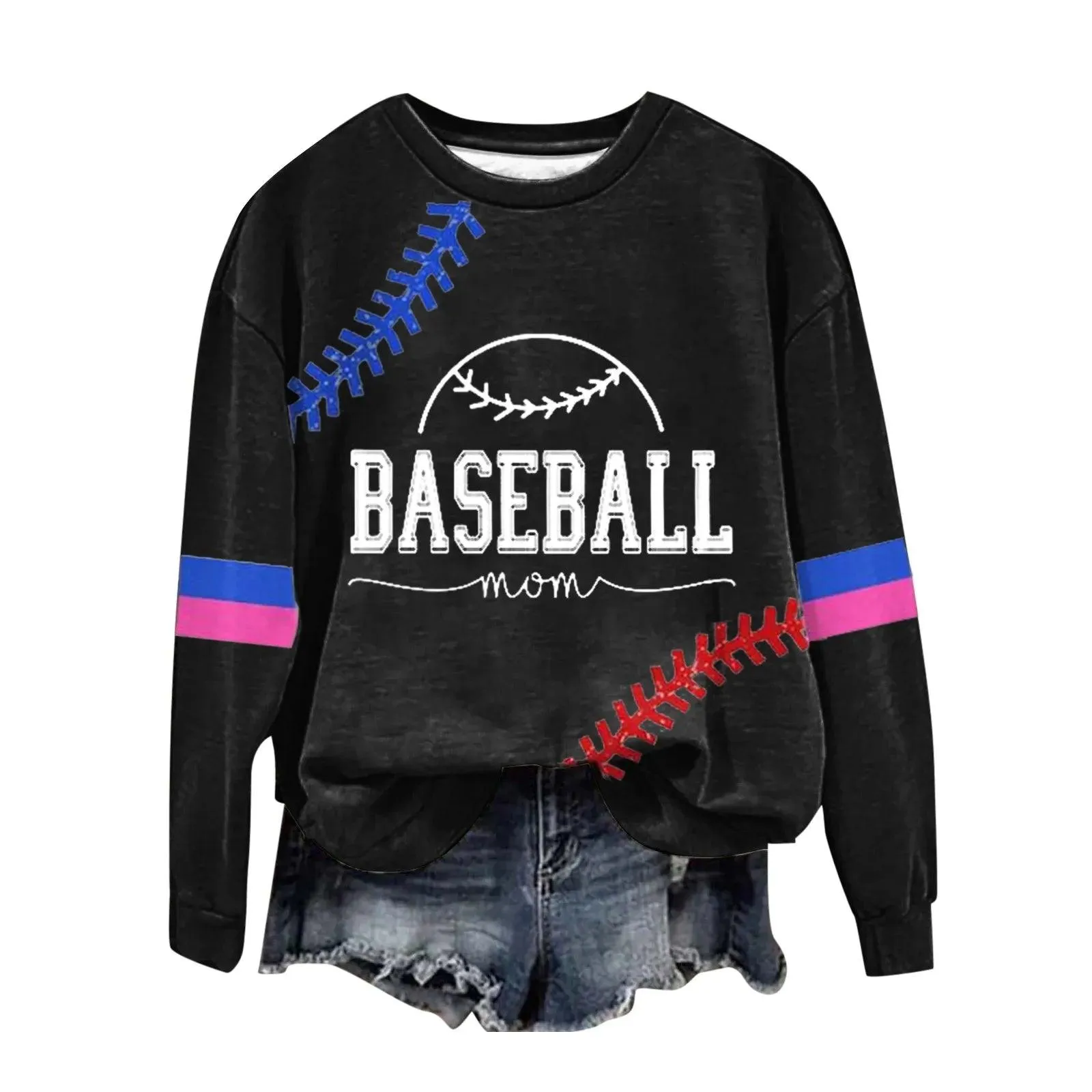 Women's Baseball Printed Crew Neck Multi Color Front Zip Athletic Jacket Ladies Hoodies with Zipper Banded Sweatshirt Women