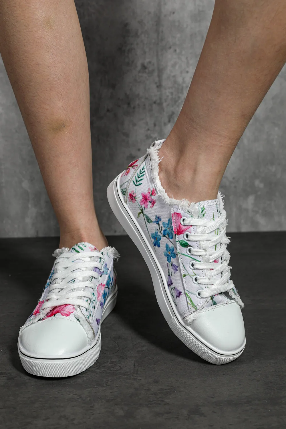 Womens Canvas Sneakers Floral Print Lace Up Sneakers