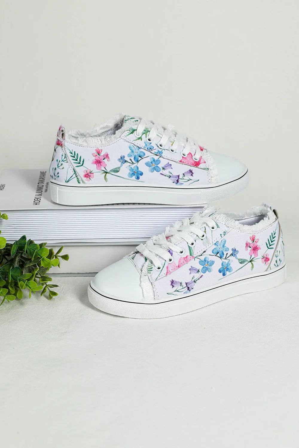 Womens Canvas Sneakers Floral Print Lace Up Sneakers