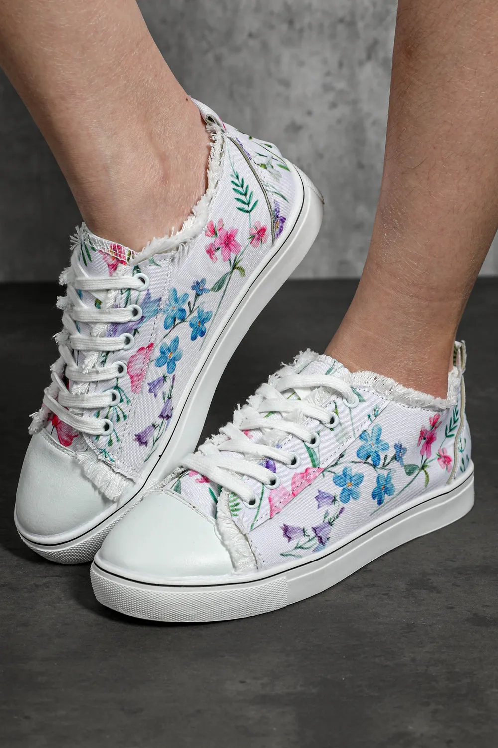 Womens Canvas Sneakers Floral Print Lace Up Sneakers