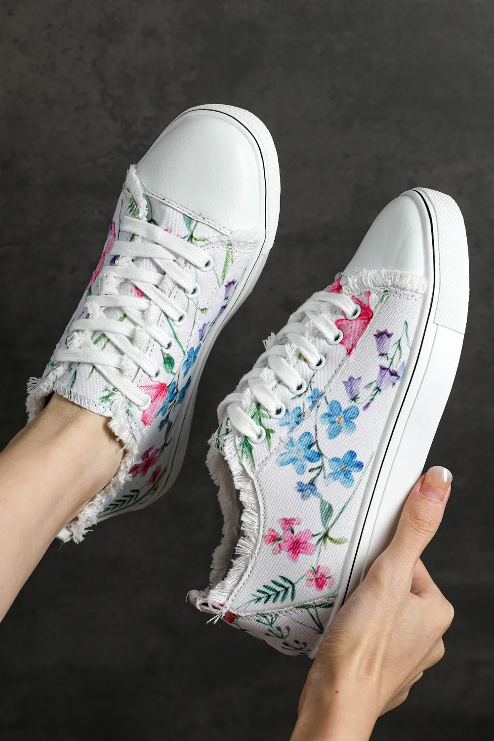 Womens Canvas Sneakers Floral Print Lace Up Sneakers