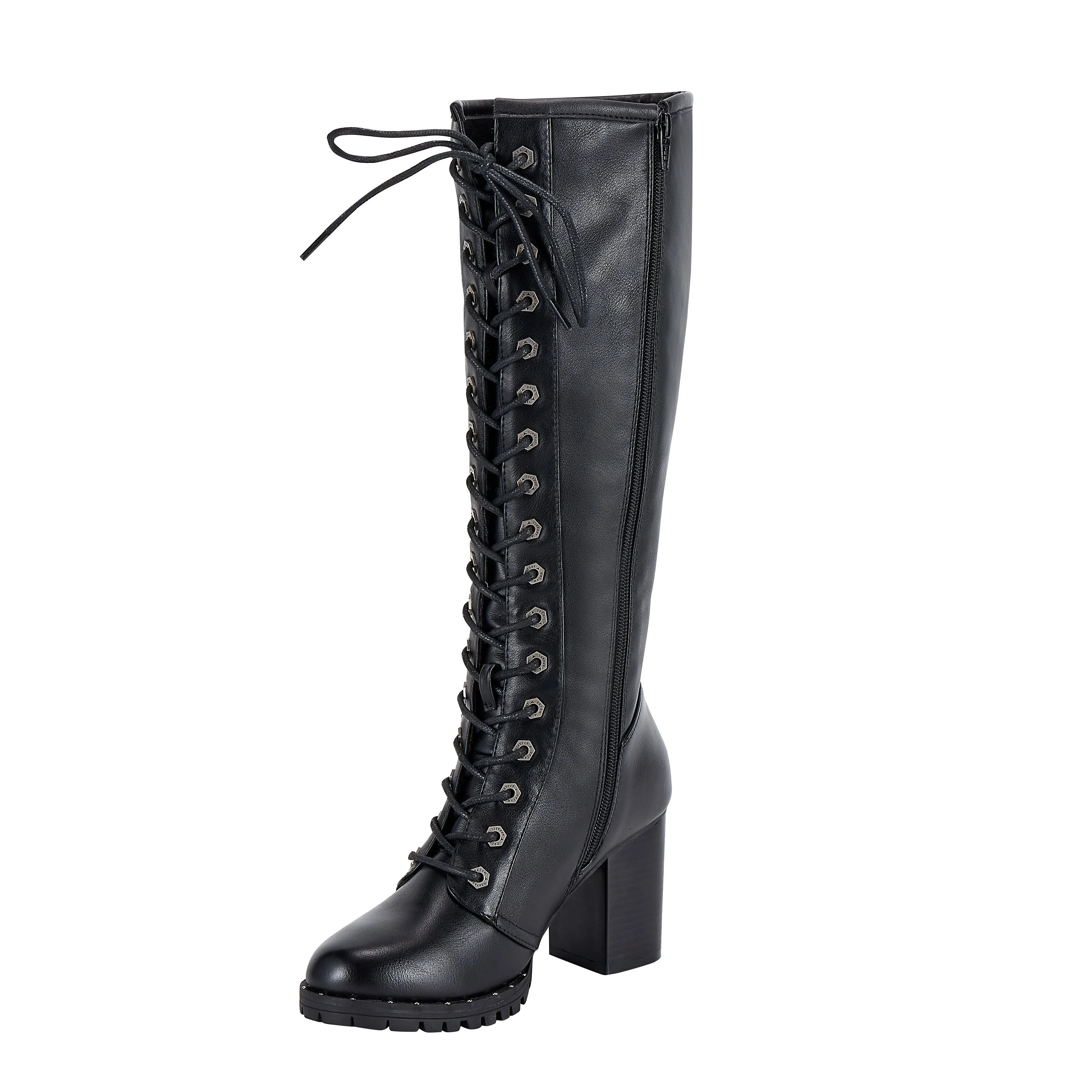 Womens Knee High Laced Boots By Dream Apparel® Zipper on Side