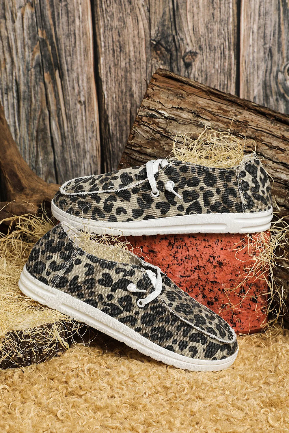 Women's Leopard Slip On Flat Loafers Casual Canvas Sneakers