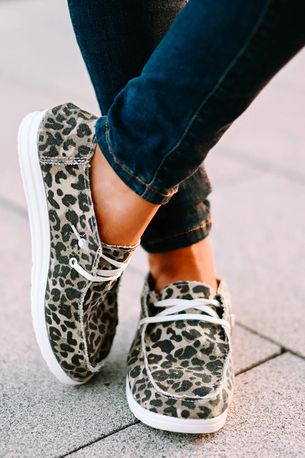 Women's Leopard Slip On Flat Loafers Casual Canvas Sneakers