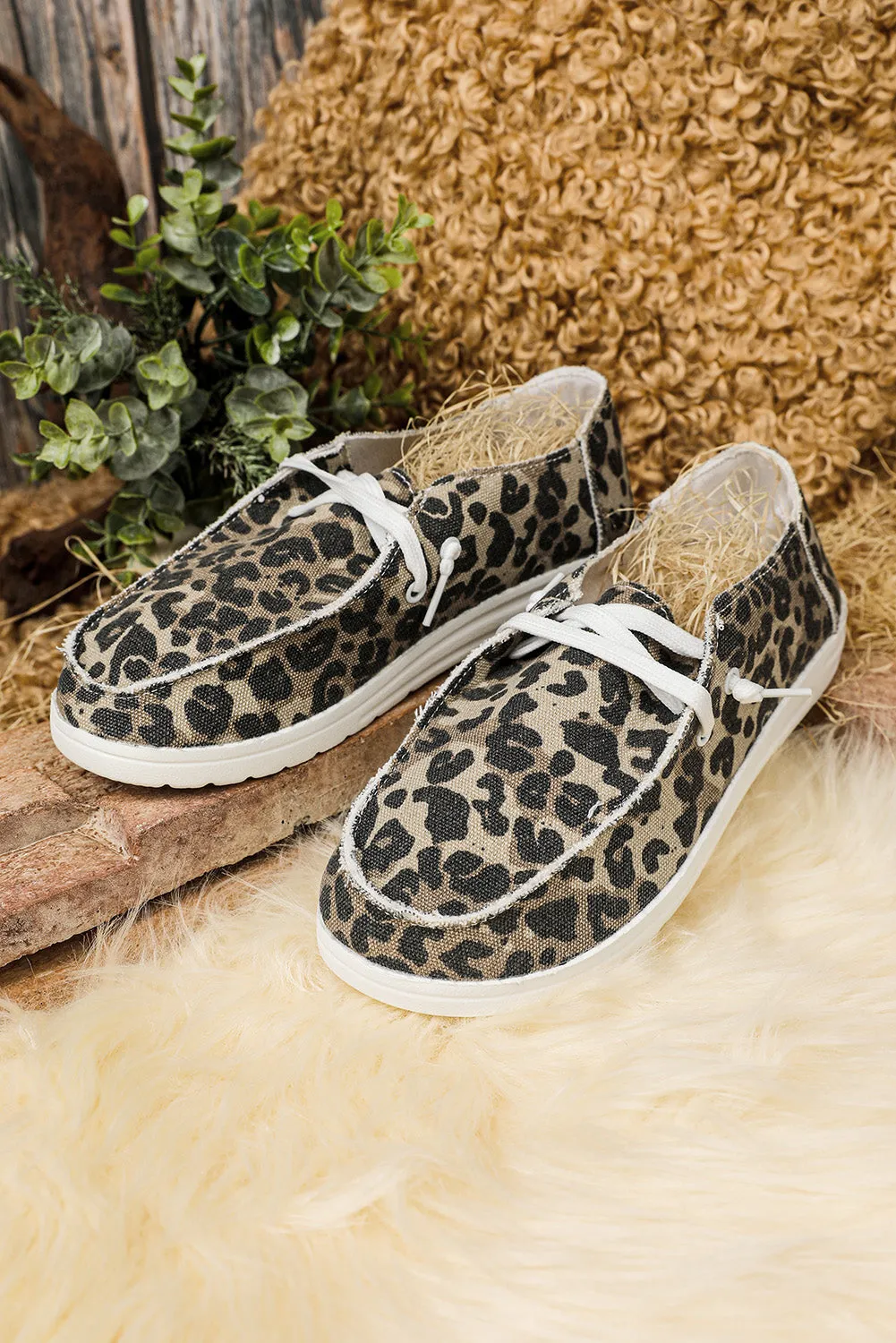 Women's Leopard Slip On Flat Loafers Casual Canvas Sneakers