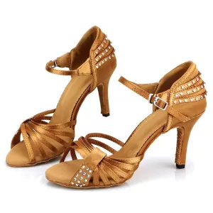 Women's Rhinestone Satin Customized Heel Latin Dance Shoes Ballroom Dance Shoes