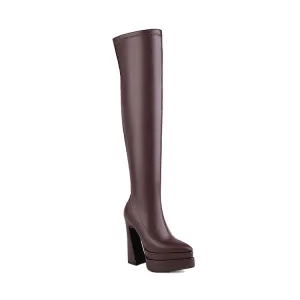 Women's Side Zippers Spool Heel Platform Over the Knee Boots