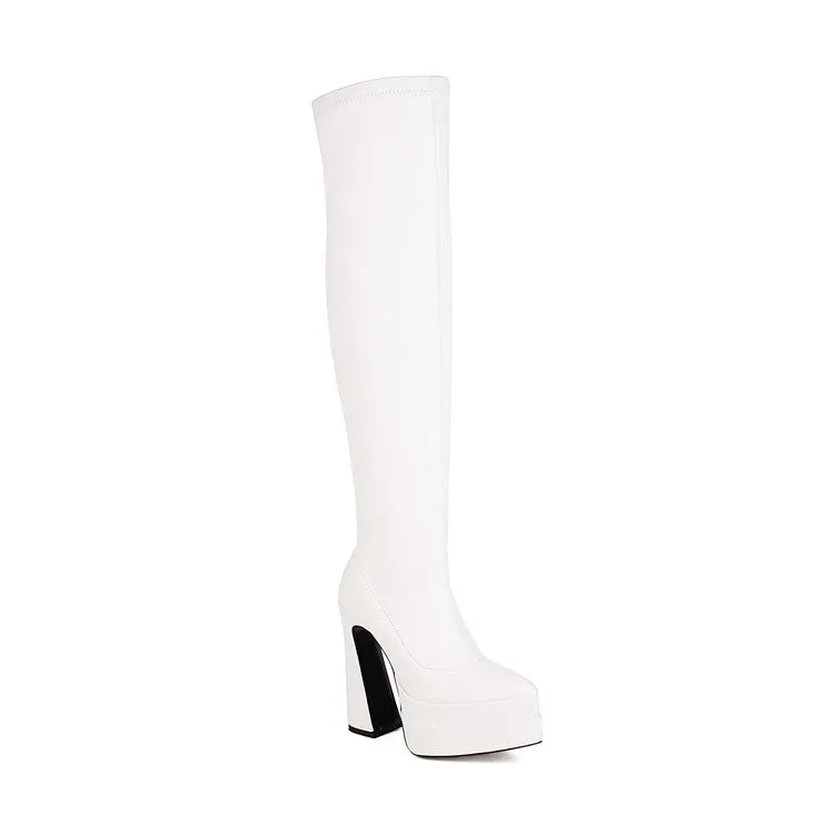 Women's Side Zippers Spool Heel Platform Over the Knee Boots